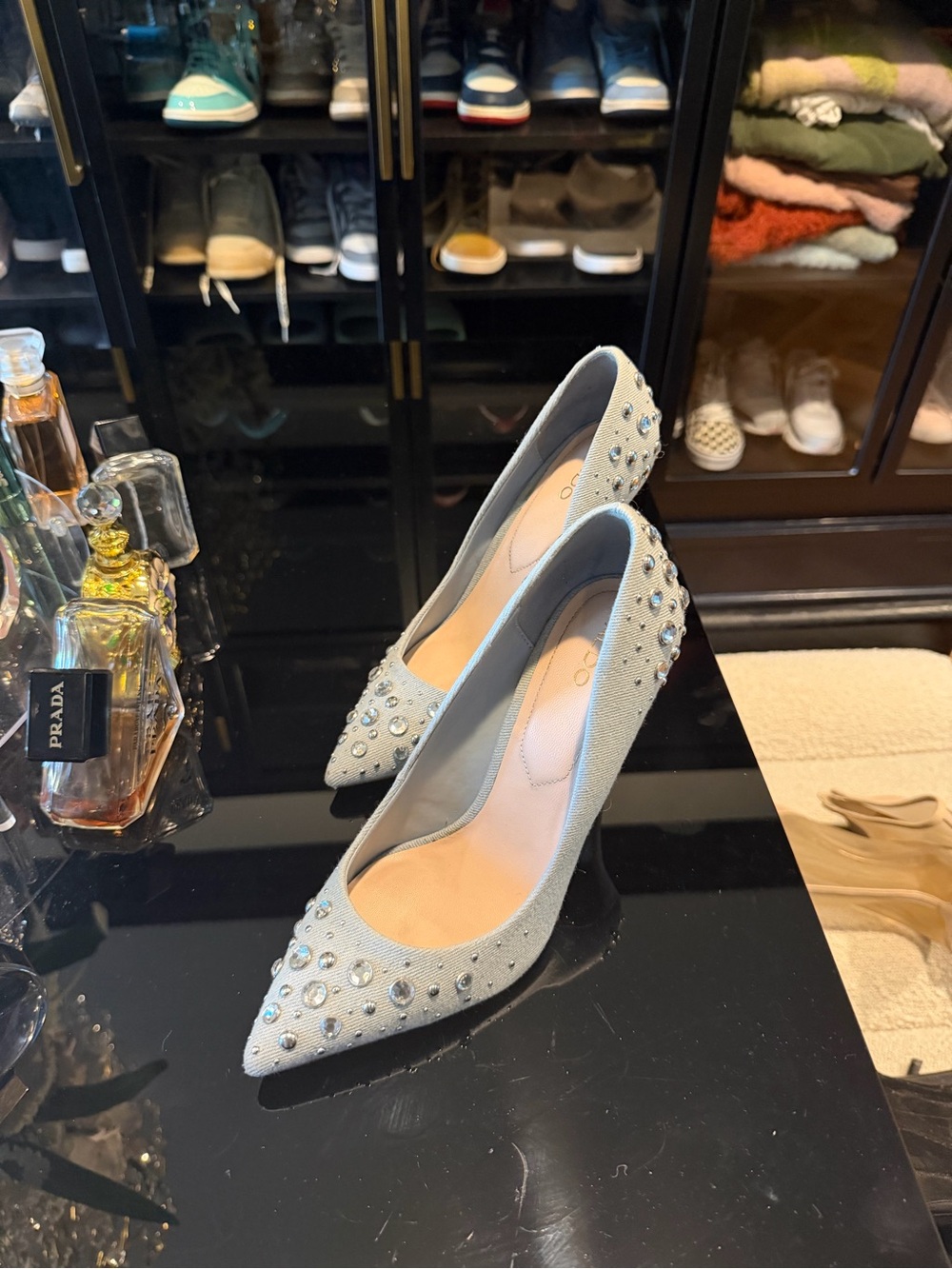 Women's Embellished Pointed-Toe Pumps - Light blue Jean